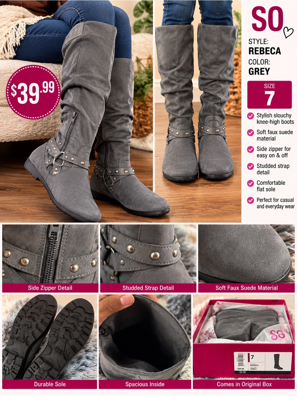 SO Rebeca Grey Over-the-Knee Slouchy Faux Suede Boots